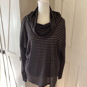 Threads 4 Thought Black and  Strip Metallic Silver Cowl Neck Sweater Sz S